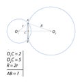 Task for calculating the total chord of two circles