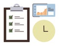 Task Checklist with Chart and Clock Representing Productivity and Time Management Royalty Free Stock Photo