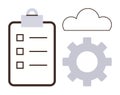 Task Checklist, Cloud Storage, and Gear for Process Optimization and Workflow Management Royalty Free Stock Photo