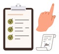 Task Checklist with Completed Items, Document, and Hand Gesture for Agreement or Guidance Royalty Free Stock Photo