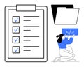 Task Checklist, Digital File Organization, and Coding Illustration for Workflow Optimization Royalty Free Stock Photo