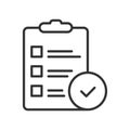Task checklist icon in line design. task, checklist, document, approved, list, clipboard, work on white background vector. Task Royalty Free Stock Photo