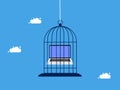 Task control. Confine or lock the laptop in the birdcage. business and investment concept