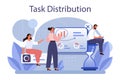 Task distribution concept. Interaction of departments, business teamwork