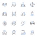 Task distribution line icons collection. Delegation, Assignment, Allocation, Division, Allotment, Dispensation, Sharing