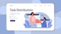 Task distribution web banner or landing page. Interaction of departments