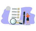 Task done vector illustration. Flat tiny check to do list persons concept. Symbolic positive and approved checklist or completed