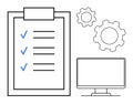 Task List with Gears and Computer for Workflow and Productivity Management Royalty Free Stock Photo