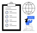 Task List with Global Concept and Programmer Coding for Efficient Workflow Royalty Free Stock Photo
