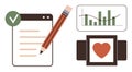 Task Management, Data Analysis and Wellness Concept with Checklist, Bar Graphs, and Heart Icon Royalty Free Stock Photo