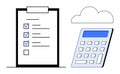 Checklist, Cloud, and Calculator Concept for Task Management, Digital Solutions, and Productivity Royalty Free Stock Photo