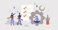 Task management and effective work organization retro tiny person concept