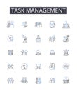 Task management line icons collection. Time management, Project planning, Duty assignment, Responsibility tracking