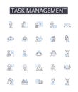 Task management line icons collection. Time management, Project planning, Duty assignment, Responsibility tracking