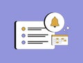 Task management and notification illustration featuring checklist, calendar and bell icon. Perfect for productivity