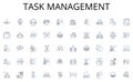 Task management line icons collection. Modern, Traditional, Functional, Stylish, Minimalist, Rustic, Elegant vector and