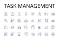 Task management line icons collection. Time management, Project planning, Duty assignment, Responsibility tracking