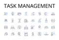 Task management line icons collection. Time management, Project planning, Duty assignment, Responsibility tracking