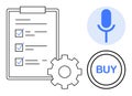 Digital Workflow Concept with Checklist, Voice Input, and Online Purchase Button Royalty Free Stock Photo
