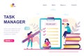 Task manager landing page template. Time management, business persons planning work and check schedule Royalty Free Stock Photo