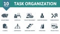Task Organization icon set. Brainstorming, Workplace, Project Management, Computer Engineer, Premium Service, Planning
