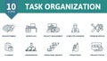Task Organization thin line icon set. Brainstorming, Workplace, Project Management, Computer Engineer, Premium Service