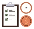 Task Management Checklist with Clock and Dollar Symbol Time and Budget Efficiency Royalty Free Stock Photo