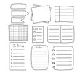 Task planners in doodle style. Cute paper notes, to-do lists, notepads, paper sheets, bookmarks. Vector illustration. Royalty Free Stock Photo