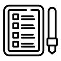 Task schedule pen board icon, outline style