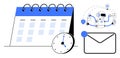 Task Scheduling and Automation Concept With Calendar, Clock, Robot, and Envelope Royalty Free Stock Photo