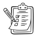 Task todo list pen clipboard job mission work duty project single isolated icon with sketch hand drawn outline style