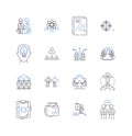 Taskforce member line icons collection. Leader, Bravery, Teamwork, Resilience, Dedication, Versatility, Focus vector and