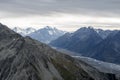 The Tasman River in Aoraki / Mount Cook National Park, flowing through the wide flat-bottomed Tasman Valley in the Southern Alps