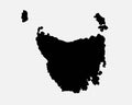 Tasmania Australia Map Black Silhouette. TAS, Australian State Shape Geography Atlas Border Boundary. Black Map Isolated on a Whit
