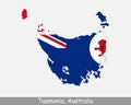 Tasmania Map Flag. Map of TAS, Australia with the state flag isolated on a white background. Australian Island State. Vector illus