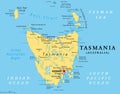 Tasmania, island state of Australia, political map with capital Hobart