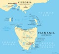 Tasmania and the surrounding area, island state of Australia, political map