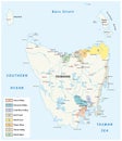 Tasmania wine regions and wineyards vector map