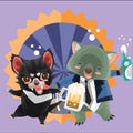 tasmanian devil and wombat during happy hour. Vector illustration decorative design