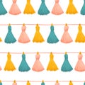 Tassels seamless vector background. Colorful decorative tassels repeating pattern. Great for cards, party invitations Royalty Free Stock Photo