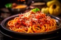 A Taste of Italy: Amatriciana - Pasta Delight with Pancetta and Pecorino Cheese Royalty Free Stock Photo