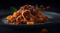 Taste of Italy Delicious Tagliatelle al ragÃÂ¹ alla Bolognese ready to eat food photography. Generative AI