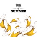 Taste of summer poster design template. Hand drawn colorful bananas.