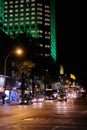 Tasteful bokeh effect of traffic and city lights seen in a modern North American city at nightfall.