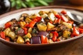 tasteful dish of roasted veggies, drizzle of balsamic glaze Royalty Free Stock Photo