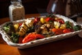 tasteful dish of roasted veggies, drizzle of balsamic glaze Royalty Free Stock Photo