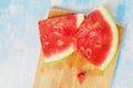 Tasteful fresh watermelon fruit slices on the table