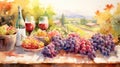 Tasteful Watercolor Wine Festival with Grape Stomping and Tastings AI Generated