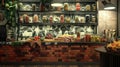 A tastefully decorated corner of a grocery store with a sleek counter showcasing premium meats and cheeses for sale. The