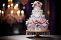 a tastefully decorated extravagant wedding cake